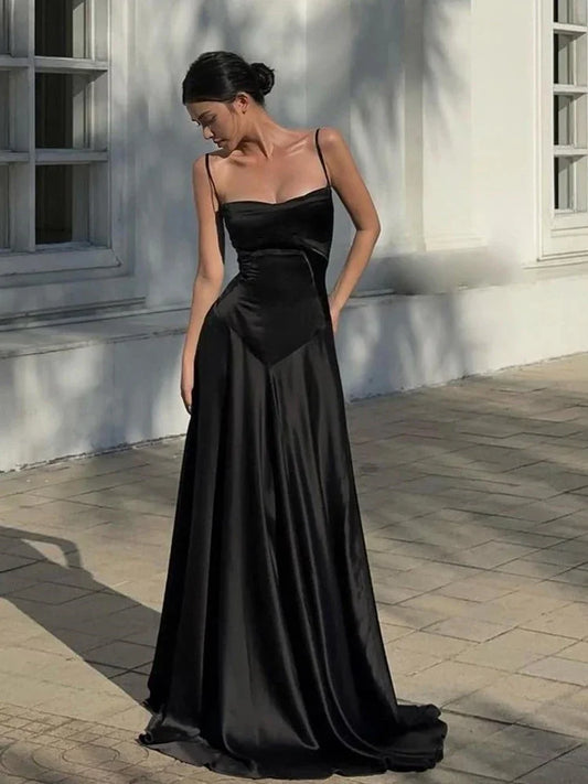 Evening wear Dresses: Black Spaghetti Strap Lace Up Formal Dress