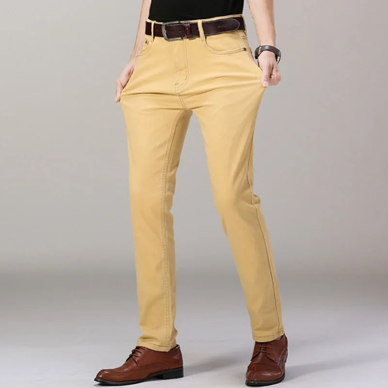 Men Brand Fashion White Jeans Business Casual Classic Style Slim Fit Soft