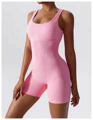 Women's Yoga Rompers One Piece Tummy Control Seamless Ribbed Jumpsuit Padded