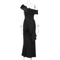 Formal attire Dresses: Party Evening Dresses Elegant Black Slash Neck Maxi Dress