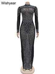 Formal attire Dresses: Evening Sparkly Rhinestone Diamonds Mesh Maxi Dress