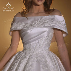 White Bridesmaid Dresses: Wedding Dress Luxury Beaded Satin A-Line Bride Gown