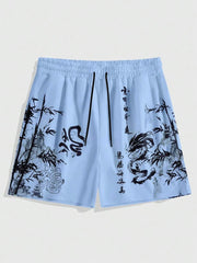 men's shorts loose and luxurious shorts 3D printed casual bamboo forest dragon print