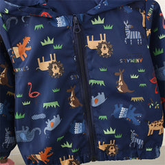 Baby Coat Boys' Hooded Zipper Jacket Children'S Cartoon Print Windproof Casual Coat