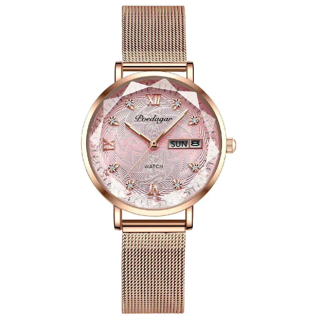 POEDAGAR Elegant Luxury Women Watch Waterproof Luminous Date Week Ladies Watches Fashion Stainless Steel Quartz Woman Wristwatch