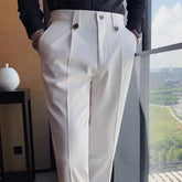 Smart Casual Suit Pants Men Solid Color Slim Fit Office Fomal Wedding Party Dress Pants