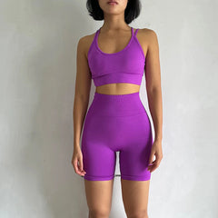 Women Yoga Set Gym Sportswear Sport Bra and Hight Waist Shorts Suit Fitness Workout