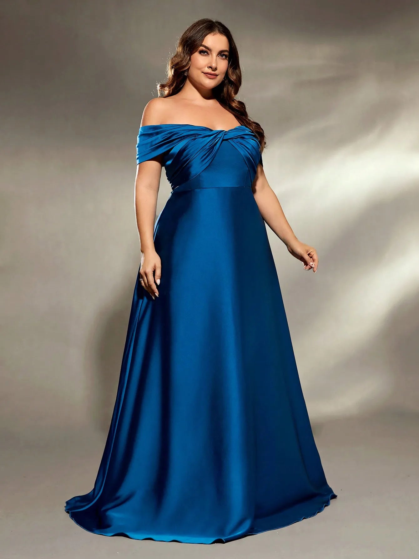 Mgiacy plus size Line neck irregular cross neck satin full skirt Evening gown Ball dress