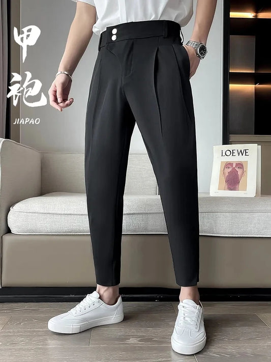 Elegant Casual Blazer Pants Men Korean Fashion Slim Formal Trousers Male Black Dress Pants Classic Suit Pants