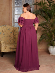 Mgiacy plus size Line neck irregular folding multi-layer lotus sleeve chiffon full skirt