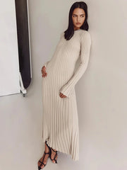 Tossy Lace-Up Female Knit Maxi Dress Autumn High Waist Fashion Patchwork Long