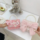 Korean Style Pearl Kid's Handbag Bow Princess Shoulder Messenger Bag