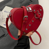 Vintage Y2K Small Chain Rivet Shoulder Bag Heart Shaped Purse Handbag Red
