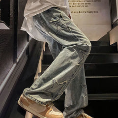 Vintage Streetwear Jeans Women Harajuku Star Aesthetic Wide Leg Denim Trousers