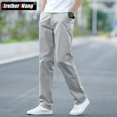 Men's Thin Cotton Khaki Casual Pants Business Solid Color Stretch Trousers Brand