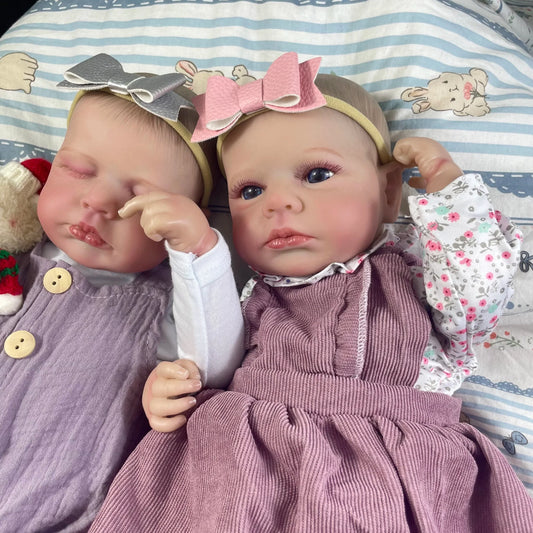 50CM Adorable Reborn Baby Dolls LouLou Twins Girl Lifelike Silicone Vinyl Newborn 3D Skin Handmade Toy Christmas Gift
