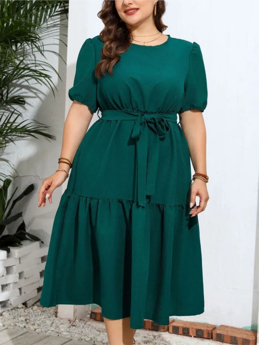Plus Size Summer Midi Dress Women Short Sleeve Fashion Casual Loose