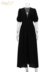 Clacive White Single-Breasted Women'S Dress