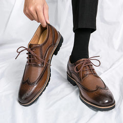 Handmade Mens Wingtip Oxford Shoes Grey Leather Brogue Men's Dress Shoes