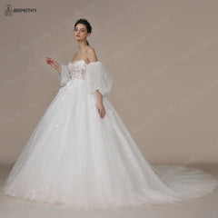 White Bridesmaid Dresses: Ivory Glitter Wedding Dresses For Women Court Train