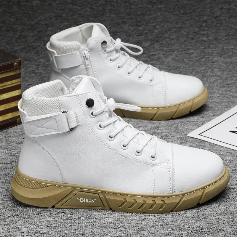 Spring and Autumn New British Style Thick Soled Work Safety Boots Trend with Warm Soft Soled High Top Men's Casual Leather Boots