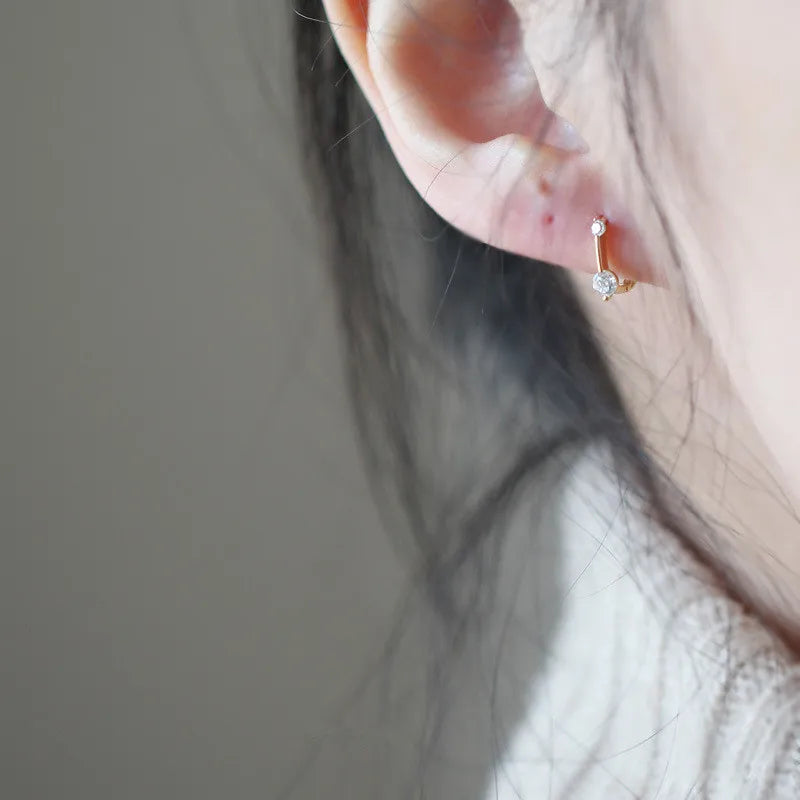 925 Sterling Silver Simple Shiny Srystal U-shaped Earrings Women Punk Hip Hop Street Art 14k Gold Plating Jewelry Gift