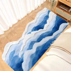 Wave Rug High-Quality Flocking Anti Slip Carpet Bathroom Blue Sea Tufted Carpet