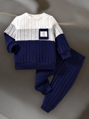 VISgogo 0-3 Years Boys Fall 2Pcs Clothes Sets Long Sleeve O Neck Patchwork Pullover Solid Color Pants