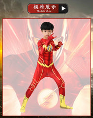 Kids Flash Man Boys Cosplay Costume Set with Headgear And Mask for New Year Carnival Party Fancy Dress Outfit
