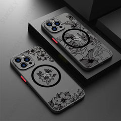 Flowers Pattern For iPhone 16 15 14 Pro Max 13 12 11 Pro Max Case For Magsafe Wireless Charging Matte Acrylic Hard Phone Cover