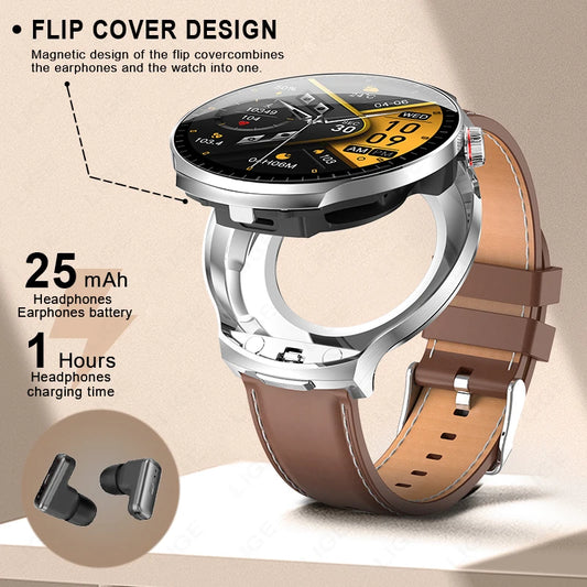 LIGE 2025 New TWS 2-In-1 Headset Smart Watch 1.85" Bluetooth Call Men Earphone Smartwatch Heart Rate Health Monitor Music Watch