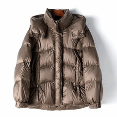 White Goose Down Down Jacket Women's Stand Collar Hooded Mid-Length Warm Jacket