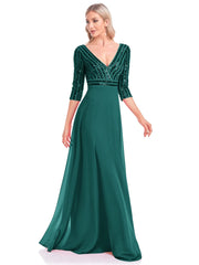 Homecoming Dresses: Long Sleeve Gown V Neck Pink Evening Dresses For Women