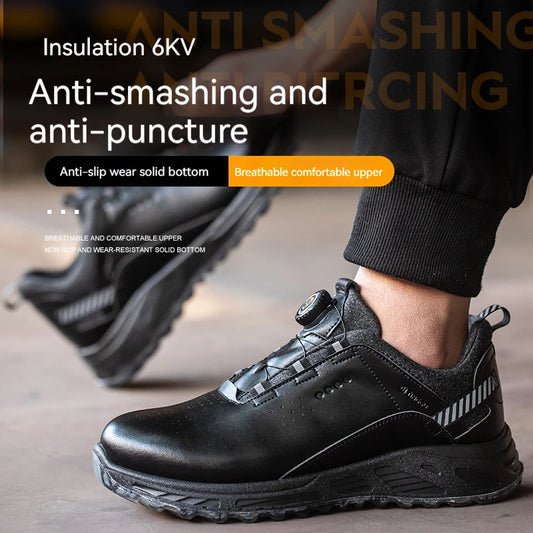 Insulation 6KV Black Leather Work Safety Shoes For Men Anti Smashing Steel Toe Cap Boots Non-slip Indestructible Male Footwear