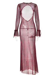 Formal attire Dresses: Back Mesh Dress For Women Print Elegant Female