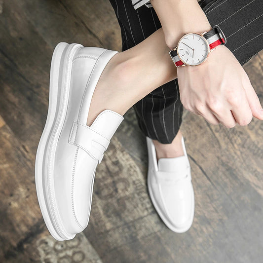 Platform Shoes Loafers Original Men Patent Leather Wedding Shoes Black