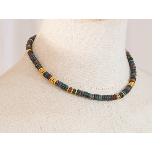 Yhpup Colorful Natural Stone Beads Handmade Chain Y2K Fashion Necklace for Women Stainless Steel Waterproof Collar Jewelry Gift