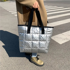 Waterproof Tote Bag for Women Puffer Cotton Padded Shoulder Bag
