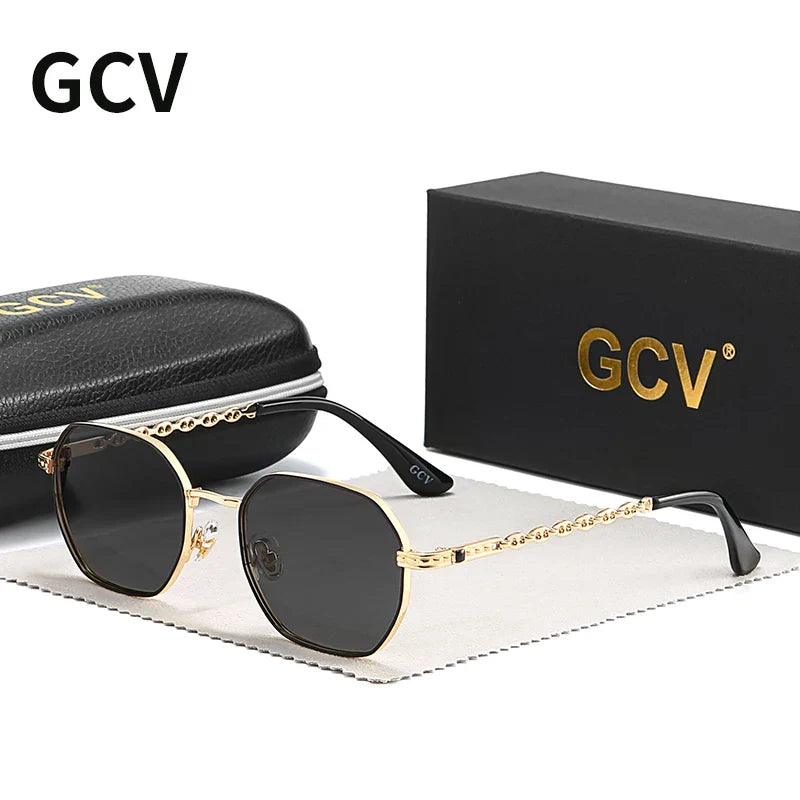 GCV brand classic retro women's rectangular square metal frame glasses, sunglasses, Polarizer lenses,Box Oculos De Sol Gafas