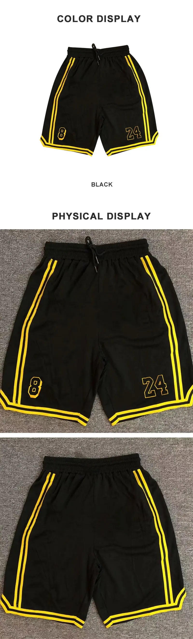 Men's Shorts Black And Yellow Patchwork No.8 And 24 Basketball Pants Casual