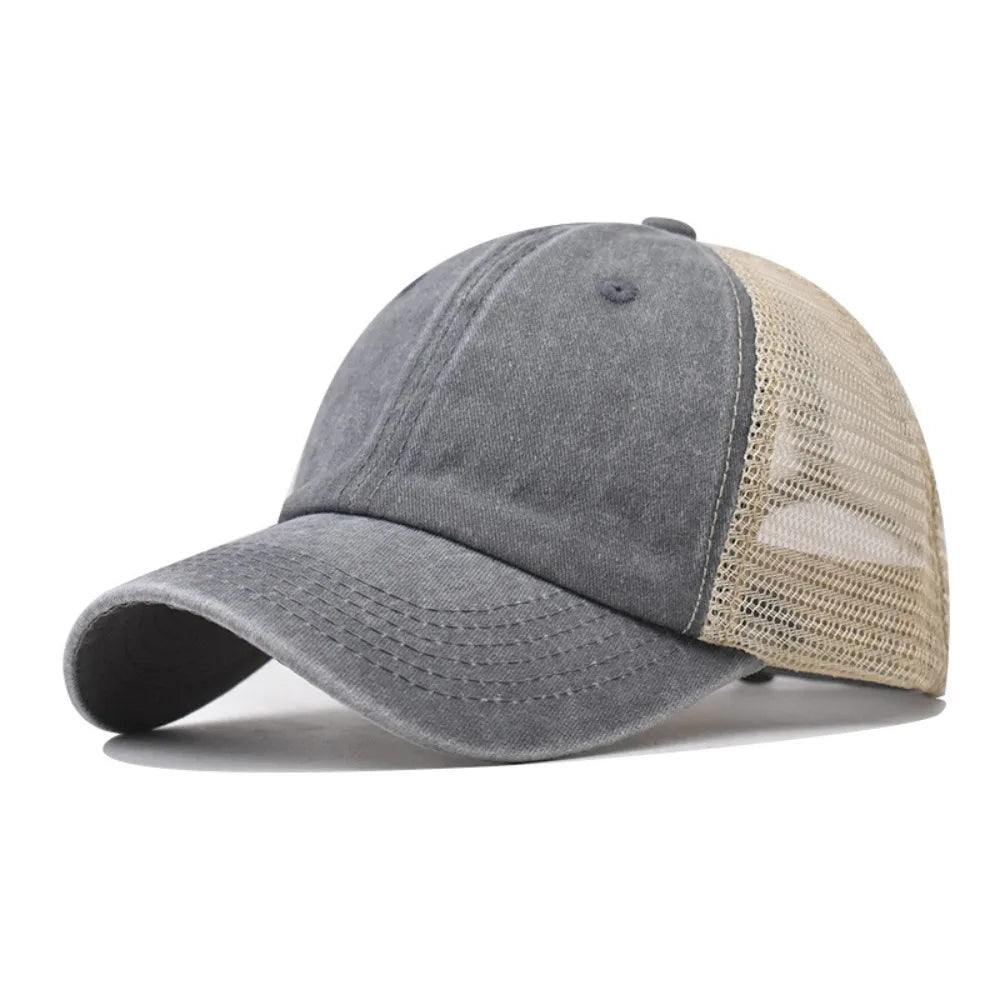 Vintage Washed Cotton Baseball Cap Women Men UV Protection Breathable Mesh Cap Visor Adjustable Hip Hop Caps