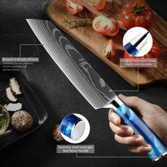 1-8 Piece Kitchen Knife Set, Blue Resin Handle for Chef Knife, Paring Knife