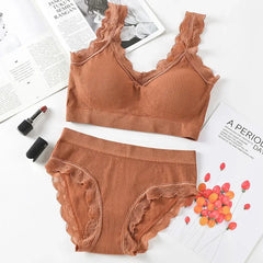 Lace Underwear Set Padded Bra Set Without Steel Ring Solid Women's