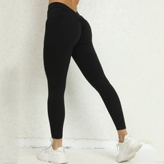 Seamless Yoga Sets Sports Fitness High V Waist Peach Hip-lifting Skinny Running