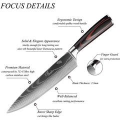 Professional Damascus Kitchen Knives Japanese Santoku Cleaver Slicing Knife Stainless