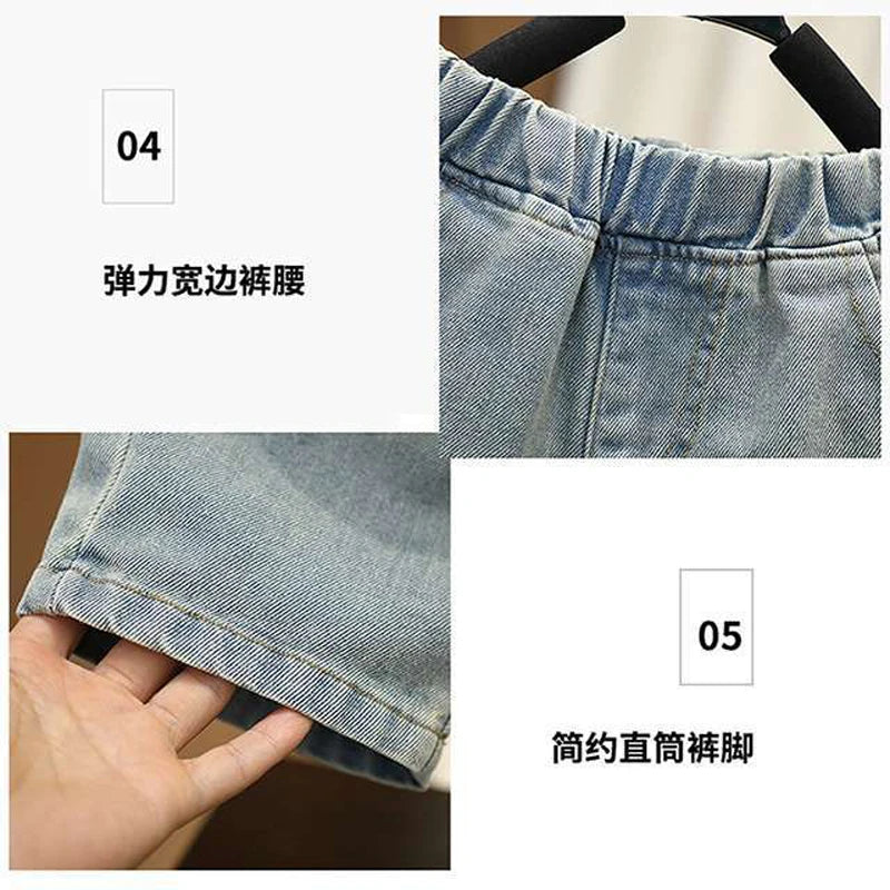 Boys Summer Clothing Set Letter Print Short Sleeved T-shirt+Denim Shorts 2Pcs Suit For 2-8 Years Kids Handsome Casual Outfit