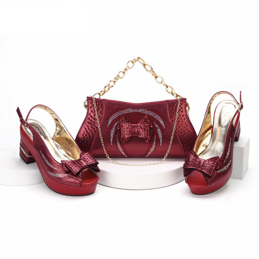 Matching Shoes and Bags: Gold Color Square Platform Design Ladies Sandals Shoes