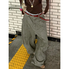 Deeptown Y2K Vintage Women Cargo Pants Harajuku Oversized Wide Leg American Retro Pants Baggy Casual Summer Thin Trousers Gyaru