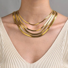 Fashion Unisex Snake Chain Women Necklace Choker Stainless Steel Herringbone