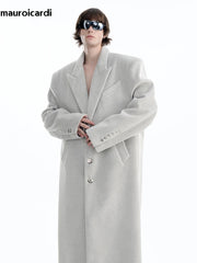 Autumn Winter Oversized Extra Long Warm Black Wool Blends Coat